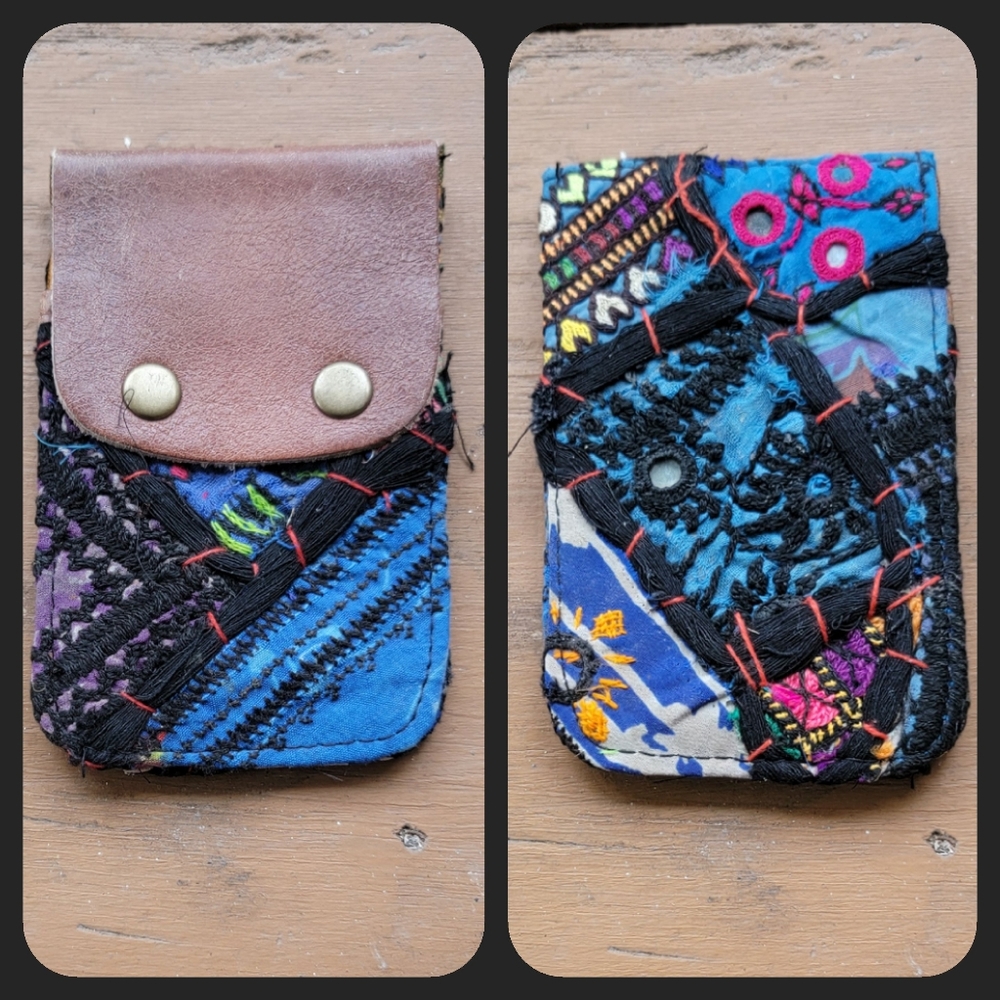 🪬🍄 Free People Boho Embroidered Repurposed vtg banjara hippie Wallet card case